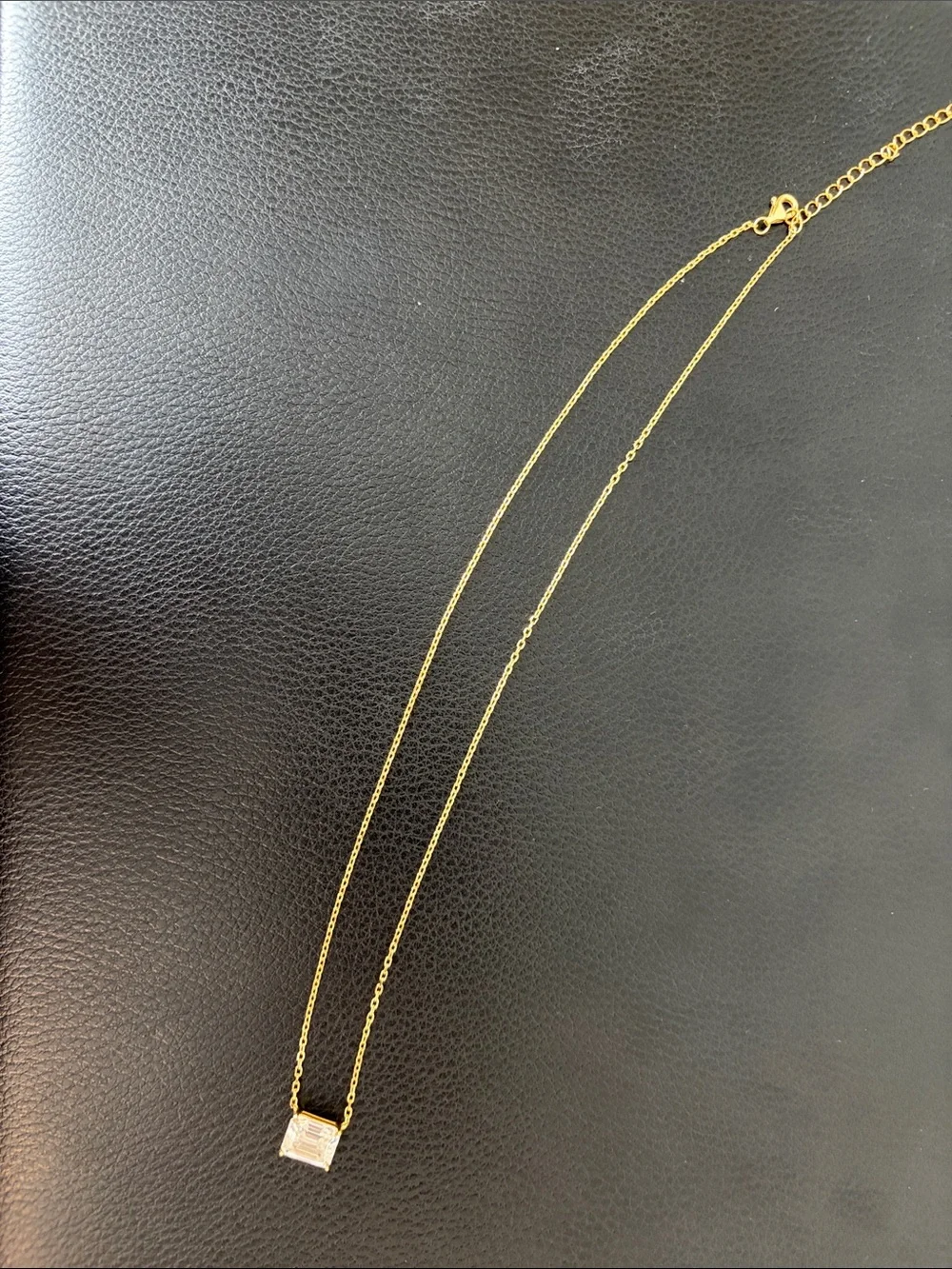Gold Pendant Necklace with Square CZ Charm - Women Jewelry